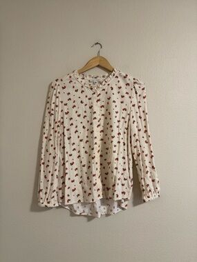 Daily thread Button-Front Cream Blouse with Red Floral Print